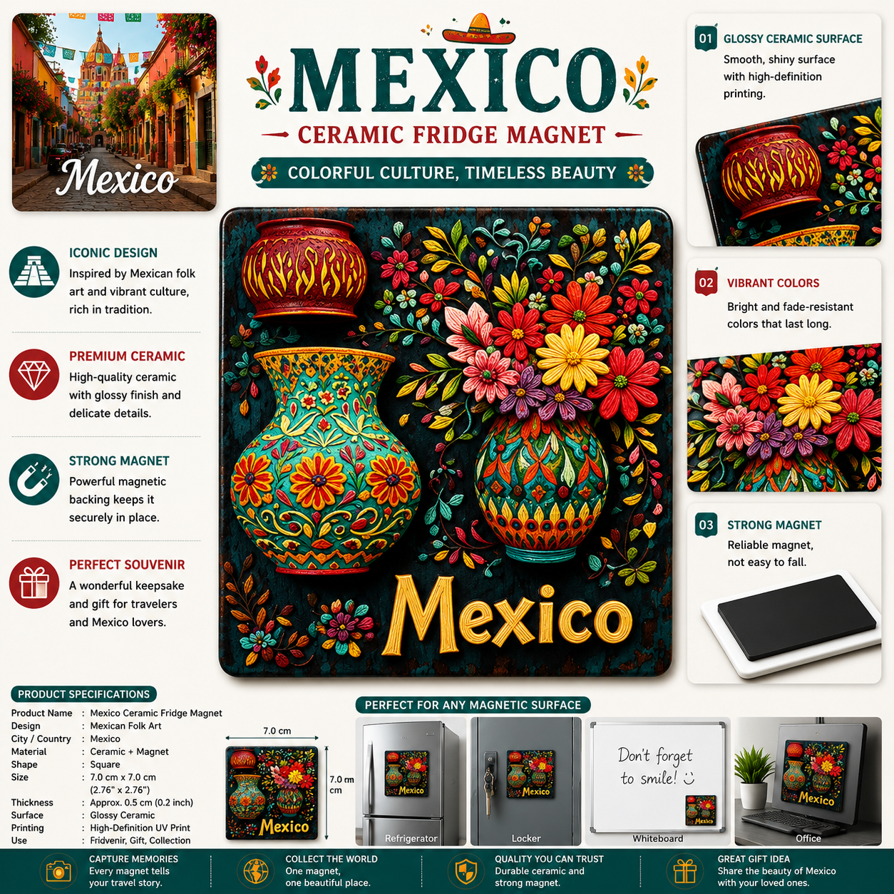 Mexico Folk Art Ceramic Fridge Magnet
