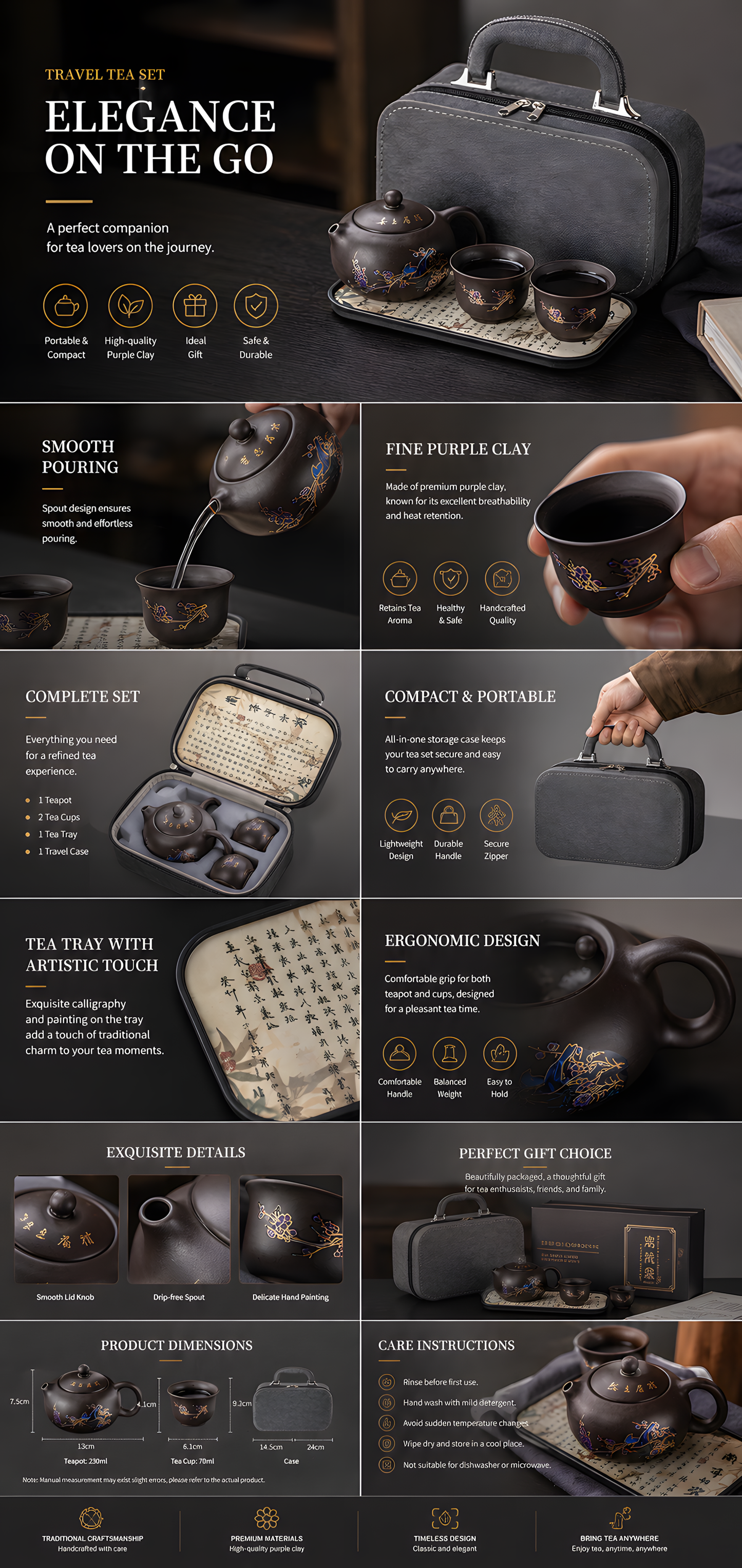 Midnight Plum Blossom Travel Tea Set™ | Portable Chinese Ceramic Tea Gift Set