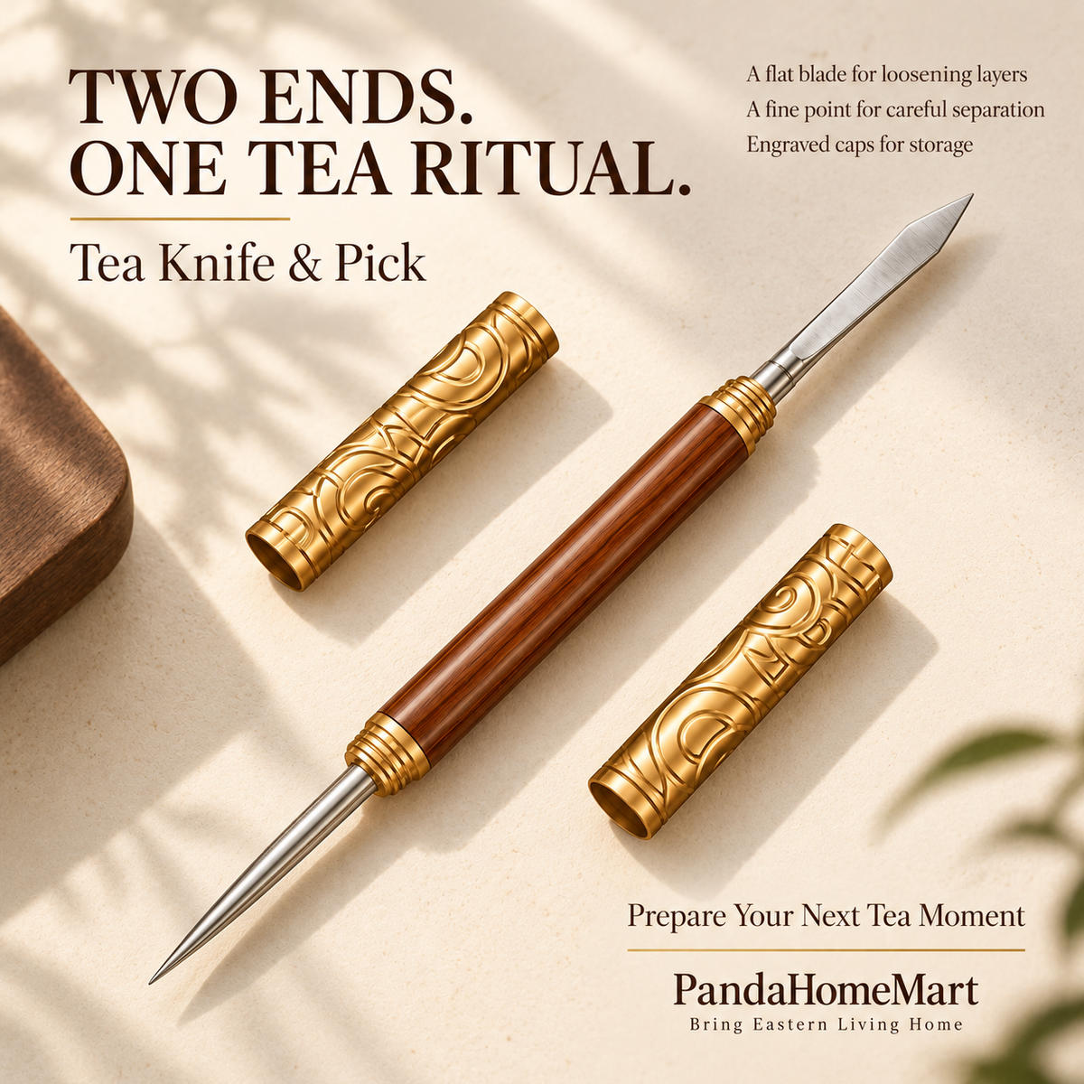 Double-Ended Pu-erh Tea Knife with Pointed Pick and Flat Tea Knife