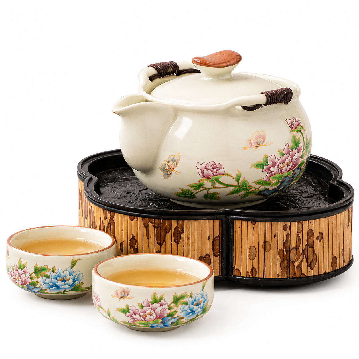 Peony Blossom Harmony Tea Set™ Hand-Painted Ceramic Teapot Set with Strainer & Tea Cups