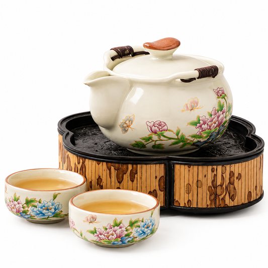Peony Blossom Harmony Tea Set™ Hand-Painted Ceramic Teapot Set with Strainer & Tea Cups