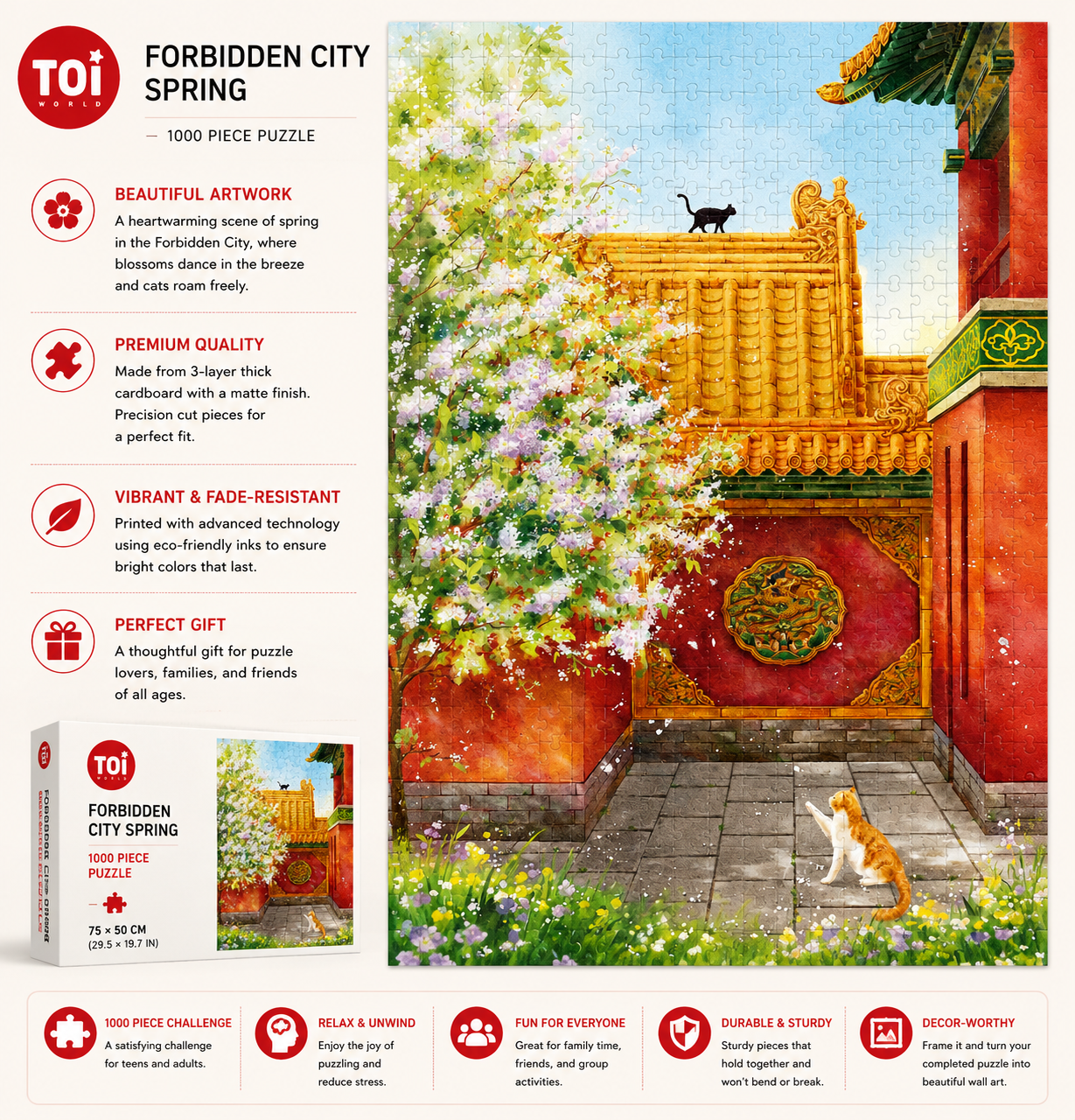 Forbidden City Spring Blossom Jigsaw Puzzle – Chinese Palace Puzzle, Imperial Garden Wall Art, Oriental Healing Puzzle Gift For Adults
