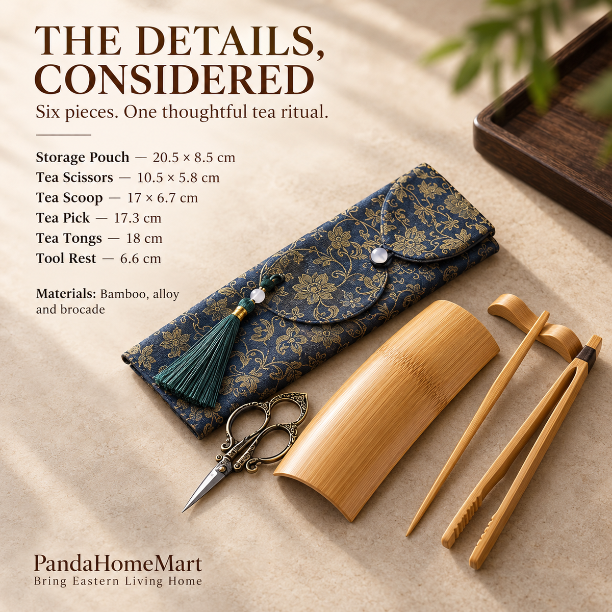 Navy Blue Brocade Storage Case for Bamboo Tea Tools