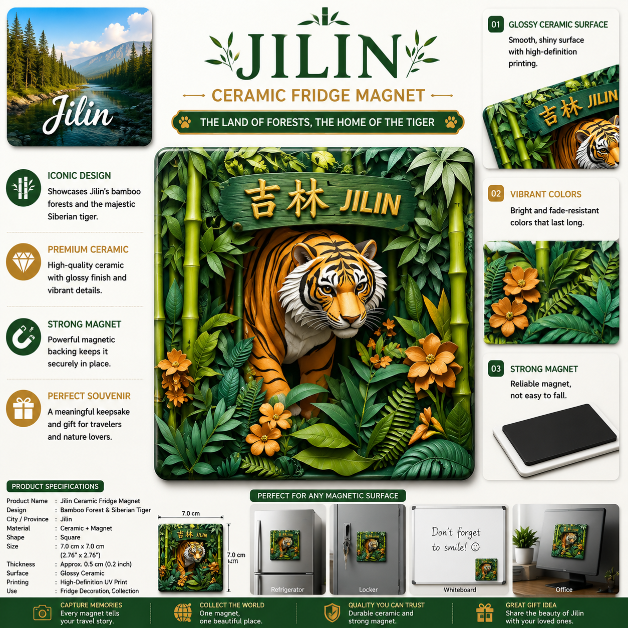 Jilin Tiger Forest Ceramic Fridge Magnet