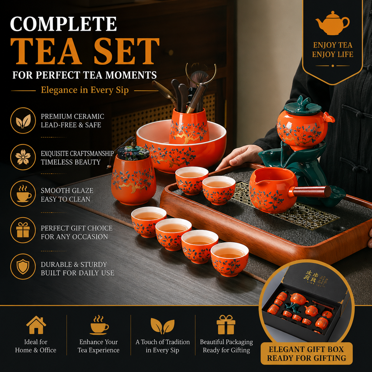 Persimmon Blossom Prosperity Gongfu Tea Ceremony Gift Set | Luxury Tea Gift Set