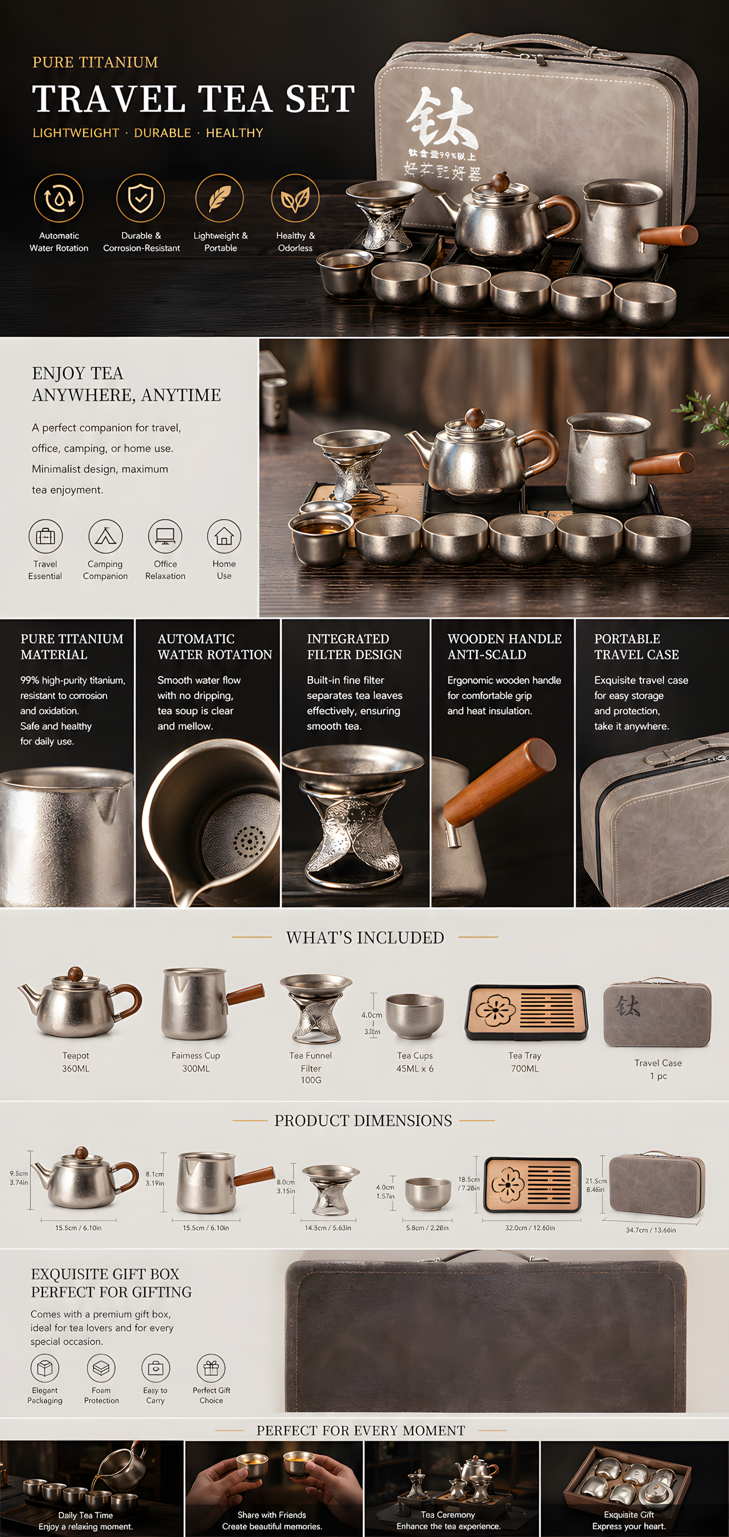 Titanium Harmony Travel Tea Set | 99% Pure Titanium Gongfu Tea Set