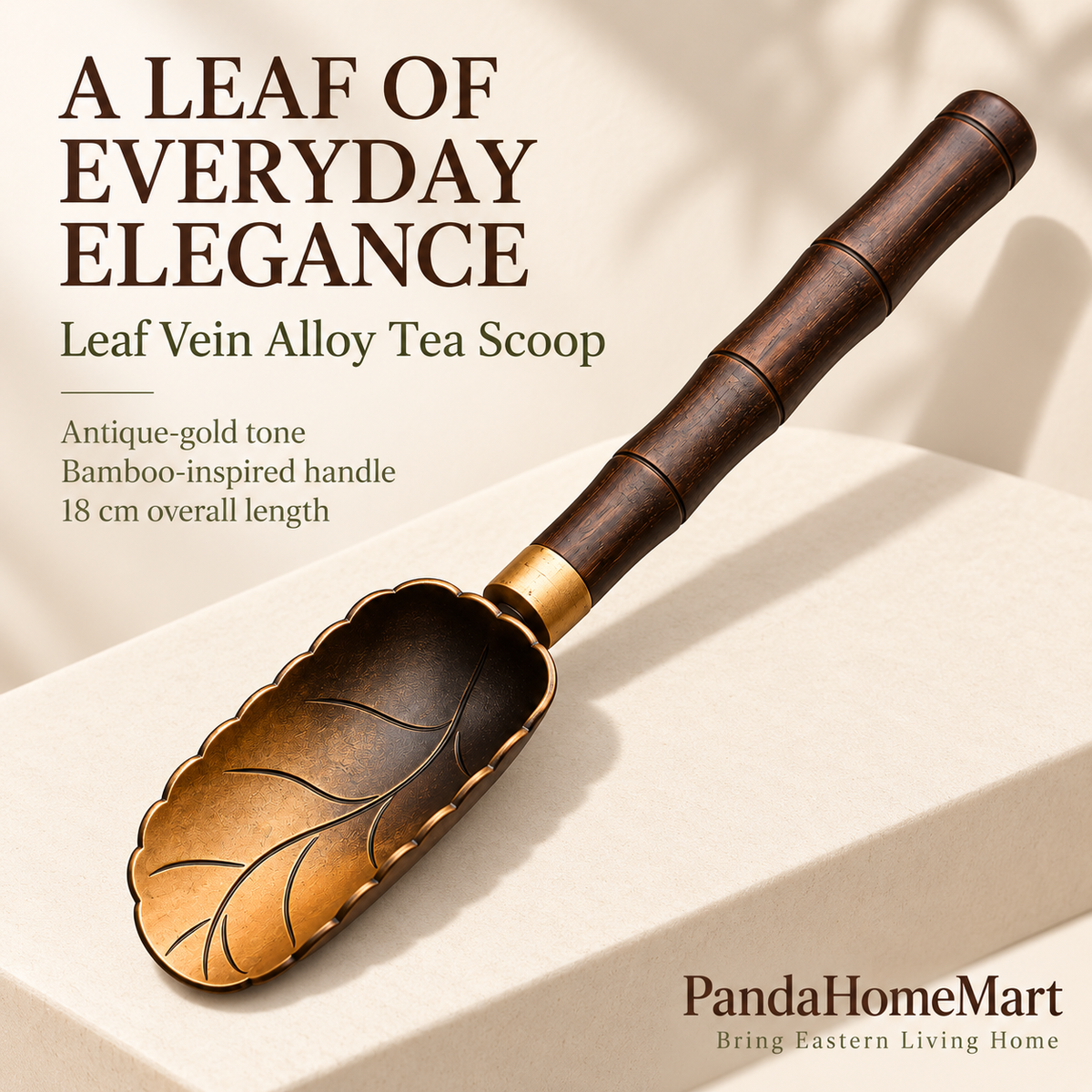 Leaf Vein Alloy Tea Scoop 18cm for Loose Leaf Tea