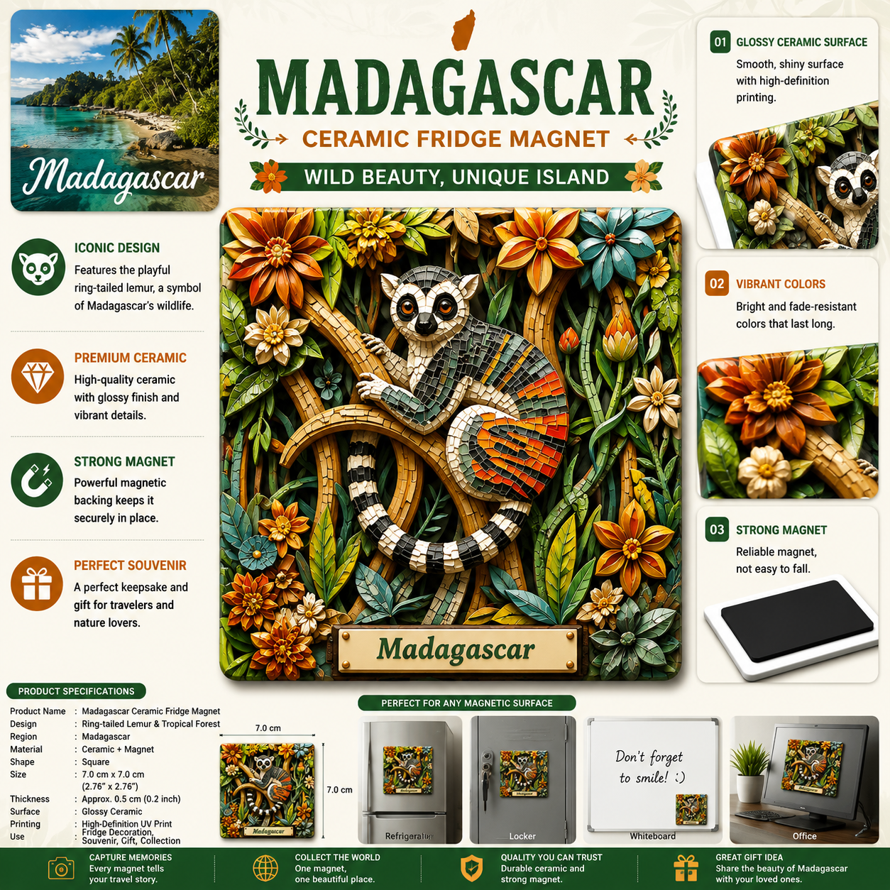 Madagascar Lemur Ceramic Fridge Magnet