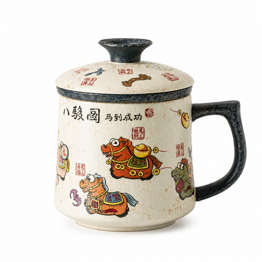 Lucky Horse Ceramic Tea Mug with Lid™