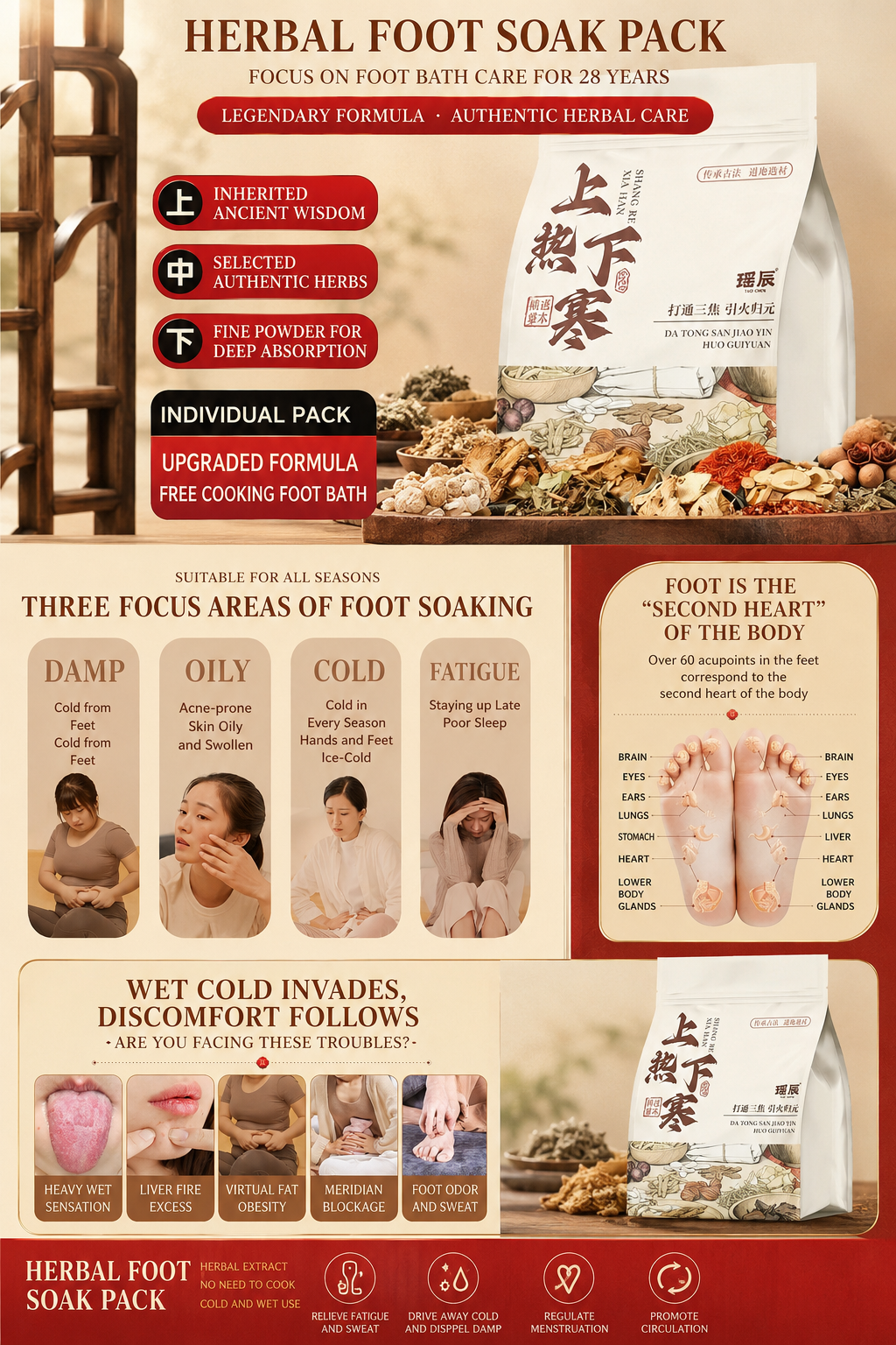 28-Herb Traditional Chinese Foot Soak Bags – Oriental Herbal Foot Bath for Relaxation, Warmth & Wellness | Ancient Home Spa Self-Care Ritual