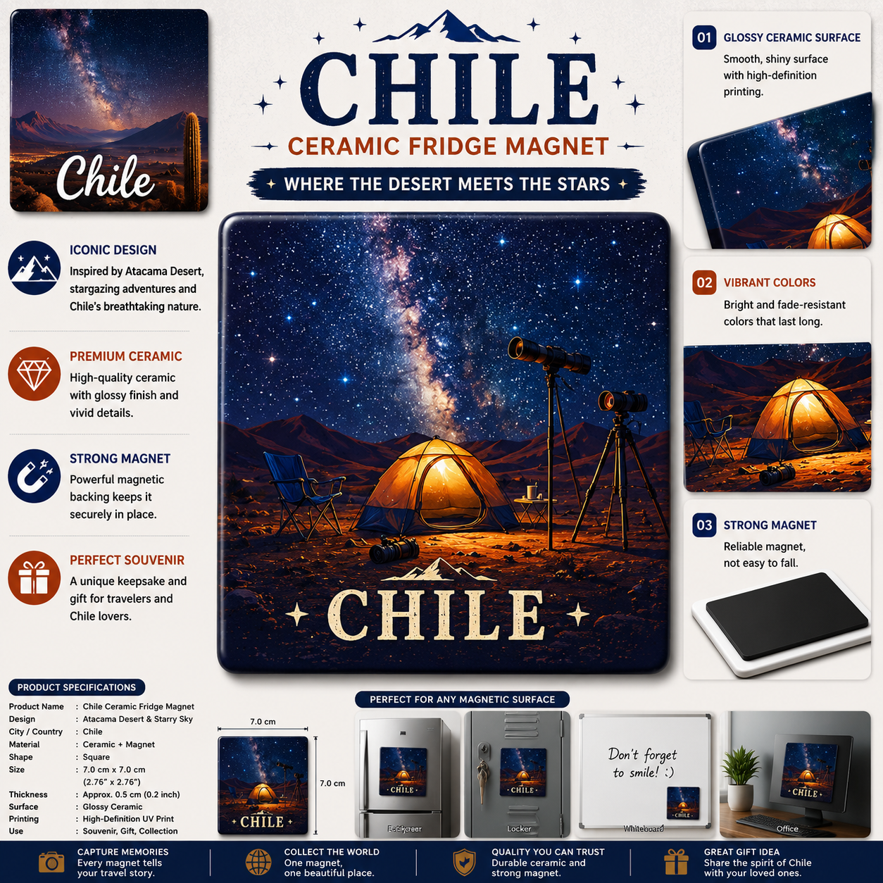Chile Atacama Starry Sky Ceramic Fridge Magnet
