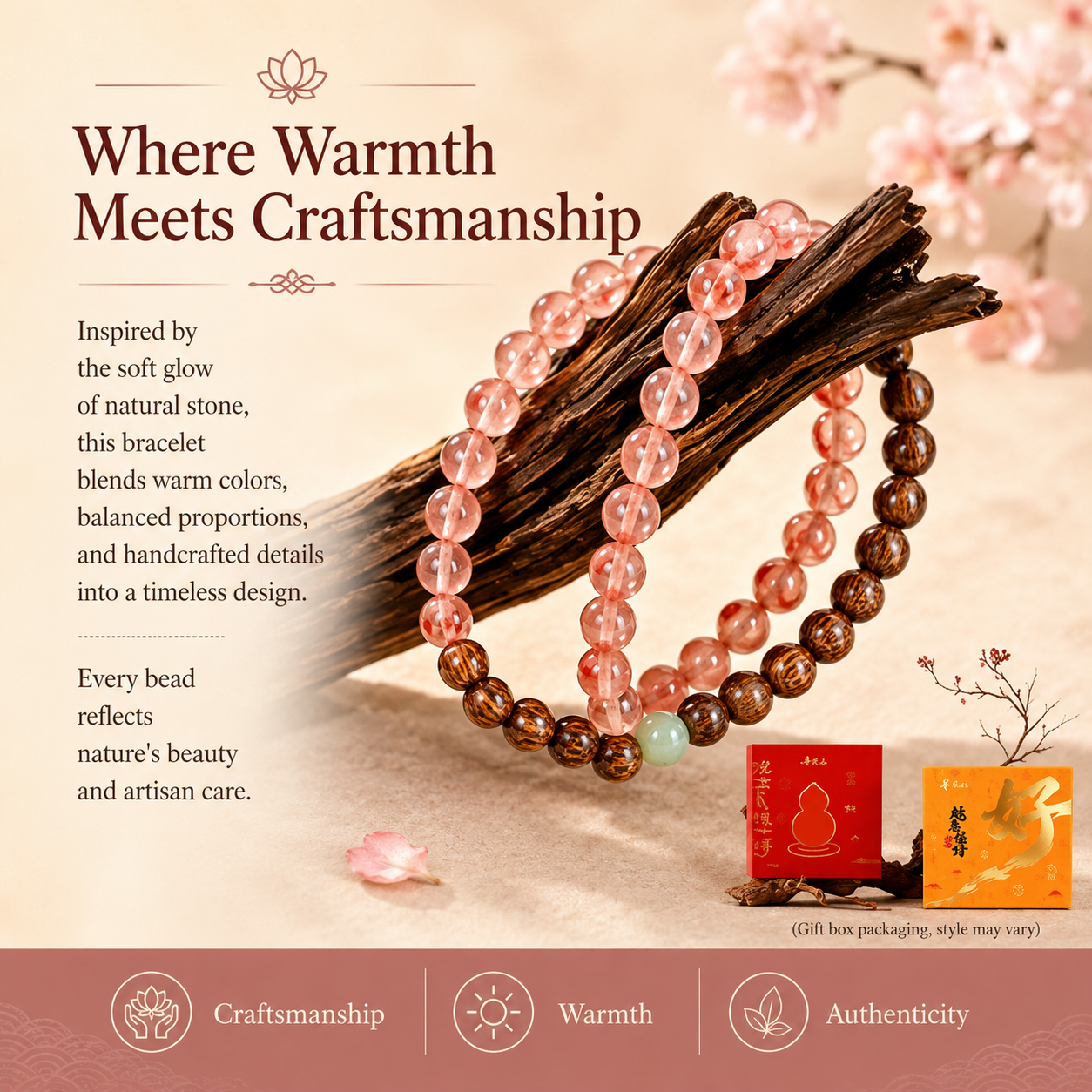 Rose Quartz & Sandalwood Harmony Bracelet