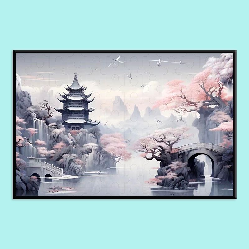 Chinese Landscape Wooden Jigsaw Puzzle – Traditional Shan Shui Mountain River Puzzle, Oriental Zen Art Puzzle, Premium Wooden Wall Decor For Adults