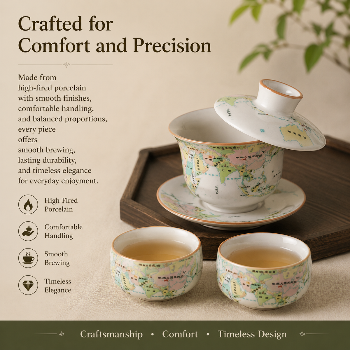 World Map Porcelain Gaiwan Tea Set™