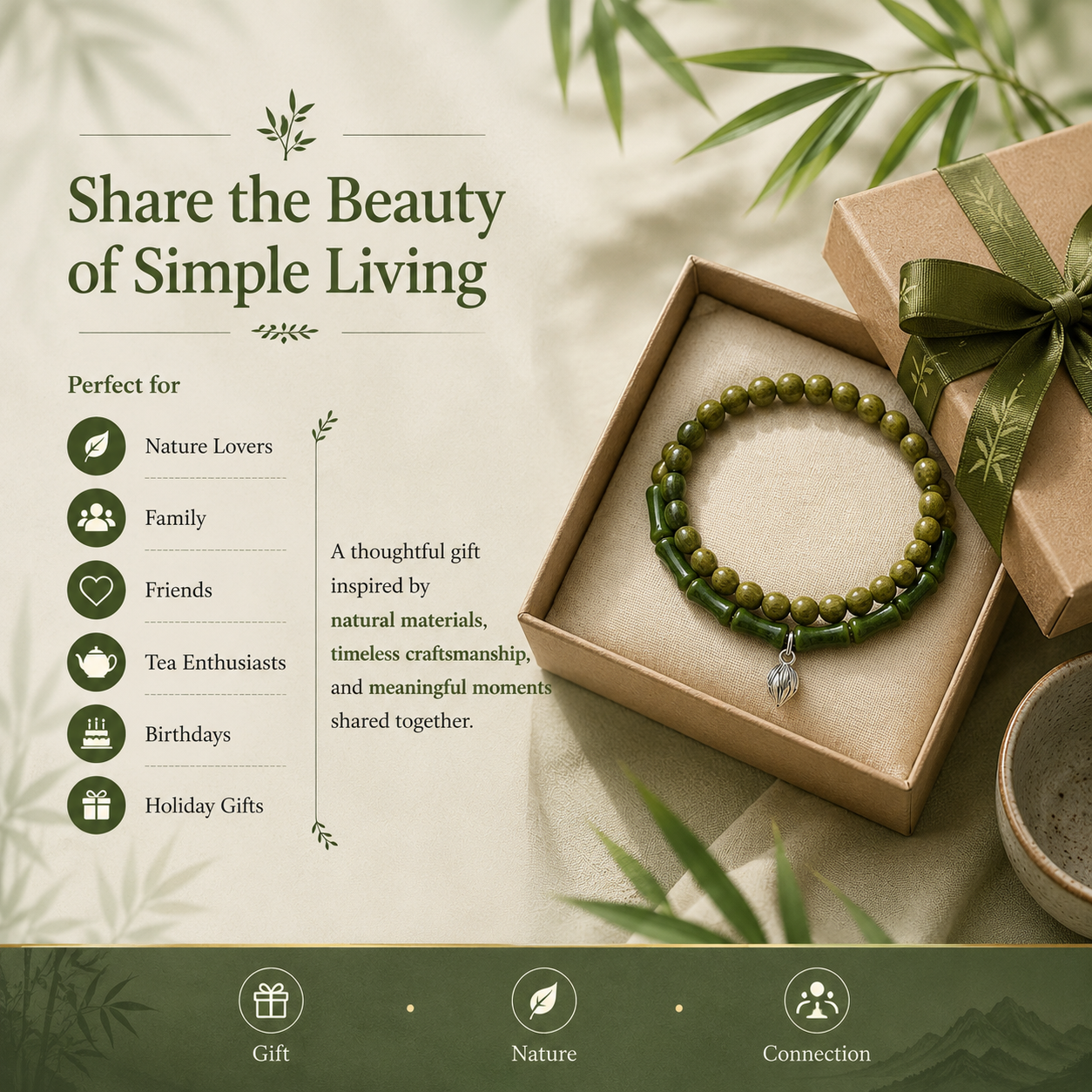 Green Sandalwood &amp; Bamboo Bracelet