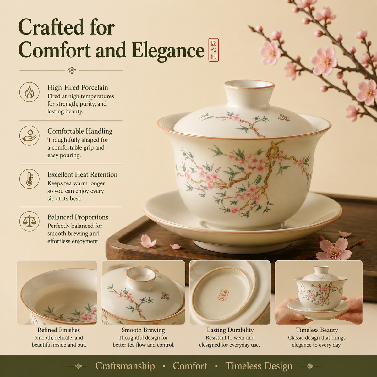Peach Blossom Porcelain Gaiwan Tea Set™