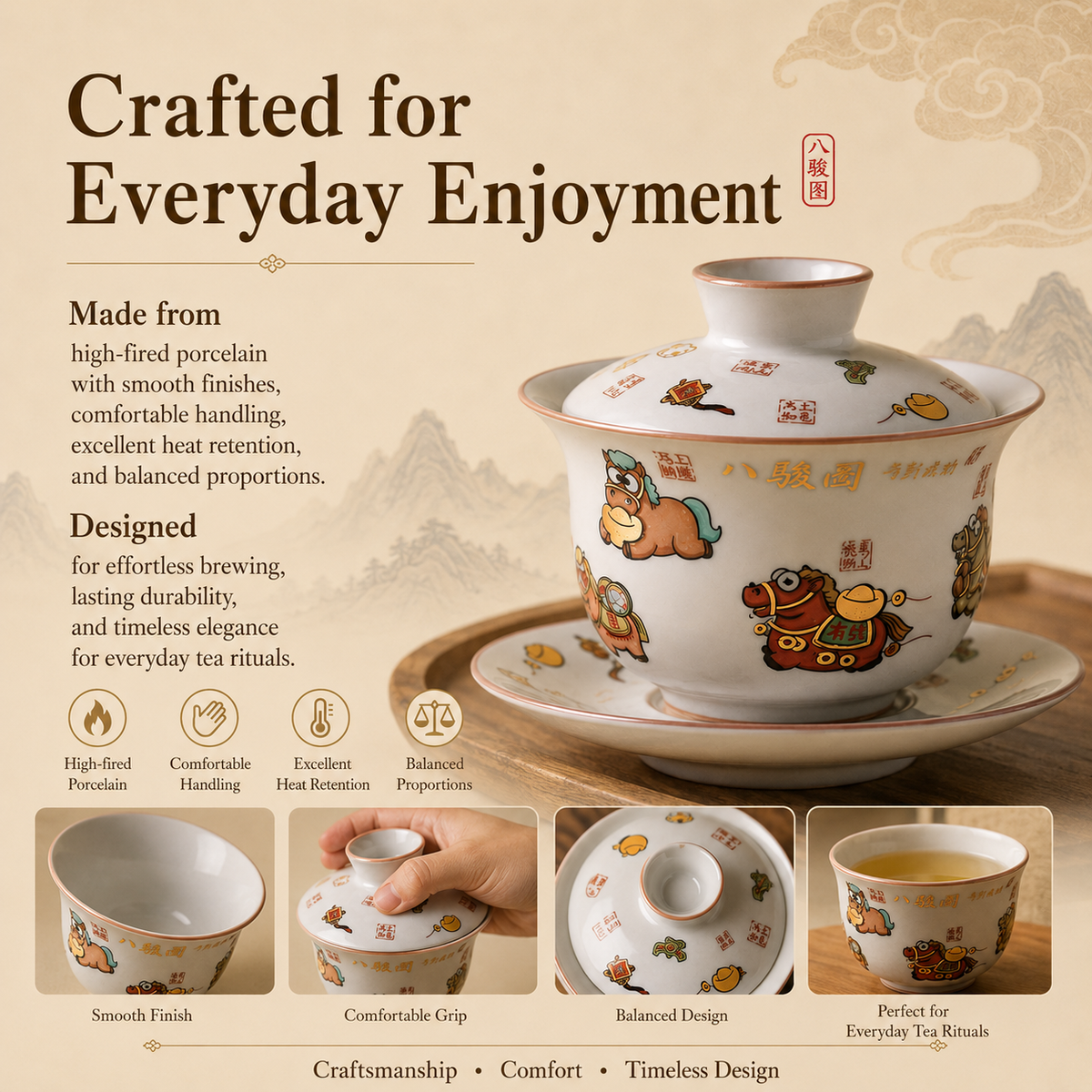 Lucky Horse Fortune Porcelain Gaiwan Tea Set™