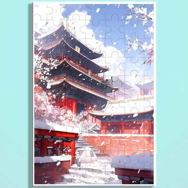 Forbidden City Snowfall Wooden Puzzle – Chinese Palace Winter Landscape Jigsaw, Oriental Snow Scene Puzzle Art for Adults & Cozy Home Decor FC005