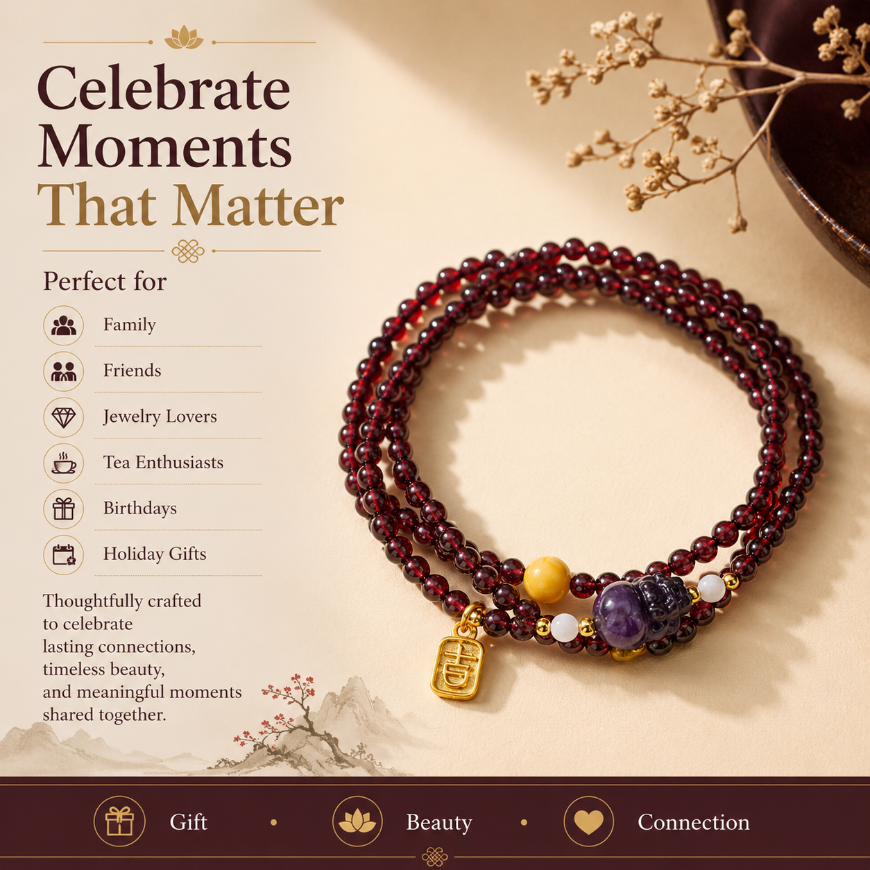 Red Garnet Fortune Mala Bracelet
