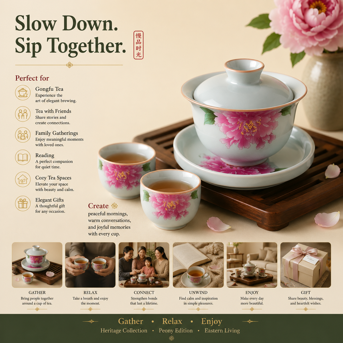 Peony Blossom Porcelain Gaiwan Tea Set™