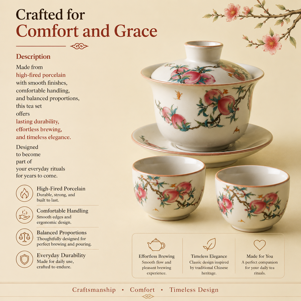 Peach Blossom Porcelain Gaiwan Tea Set™
