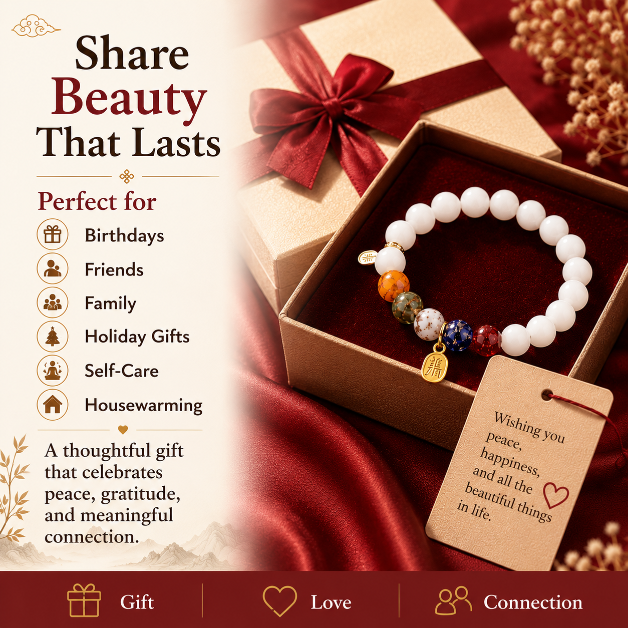 White Bodhi Bracelet with Natural Stone Accents
