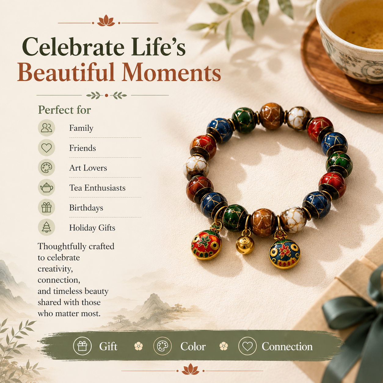 Five-Color Glazed Bead Bracelet