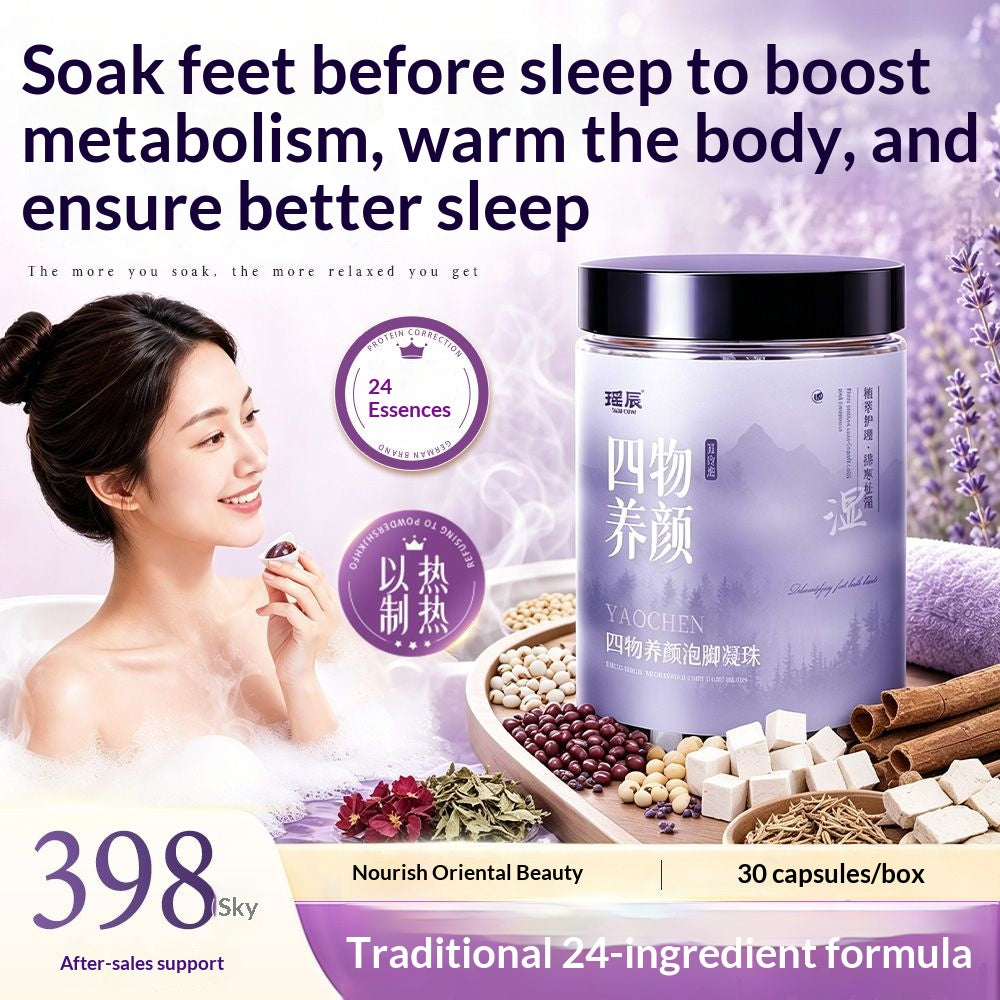 Women’s Four-Herb Beauty Foot Soak Beads – Traditional Chinese Herbal Spa for Relaxation, Warmth & Self-Care | Oriental Wellness Foot Bath Ritual