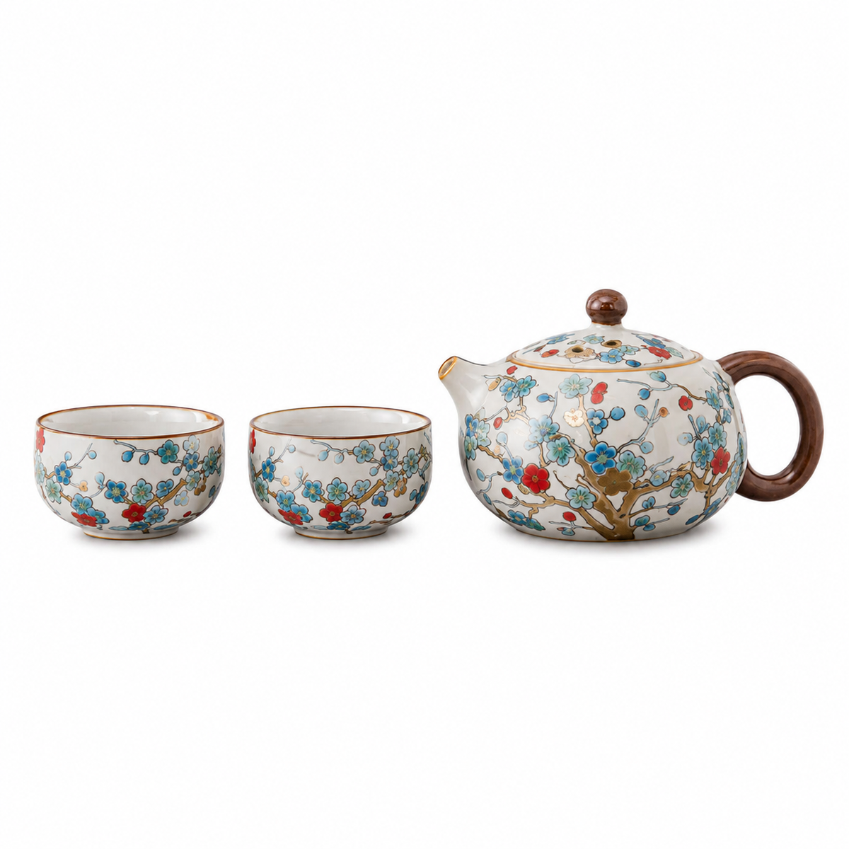Plum Blossom Ru Ware tea set with 200 mL teapot and two 55 mL tea cups for an Eastern-inspired tea ritual