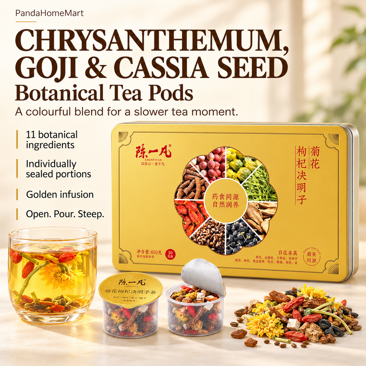 Chrysanthemum, Goji & Cassia Seed Tea Pods™ — 30 Pods
