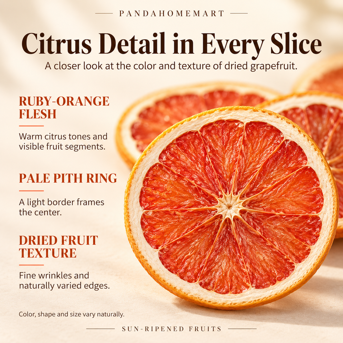 Whole Dried Grapefruit Citrus Wheels with Pink Orange Flesh