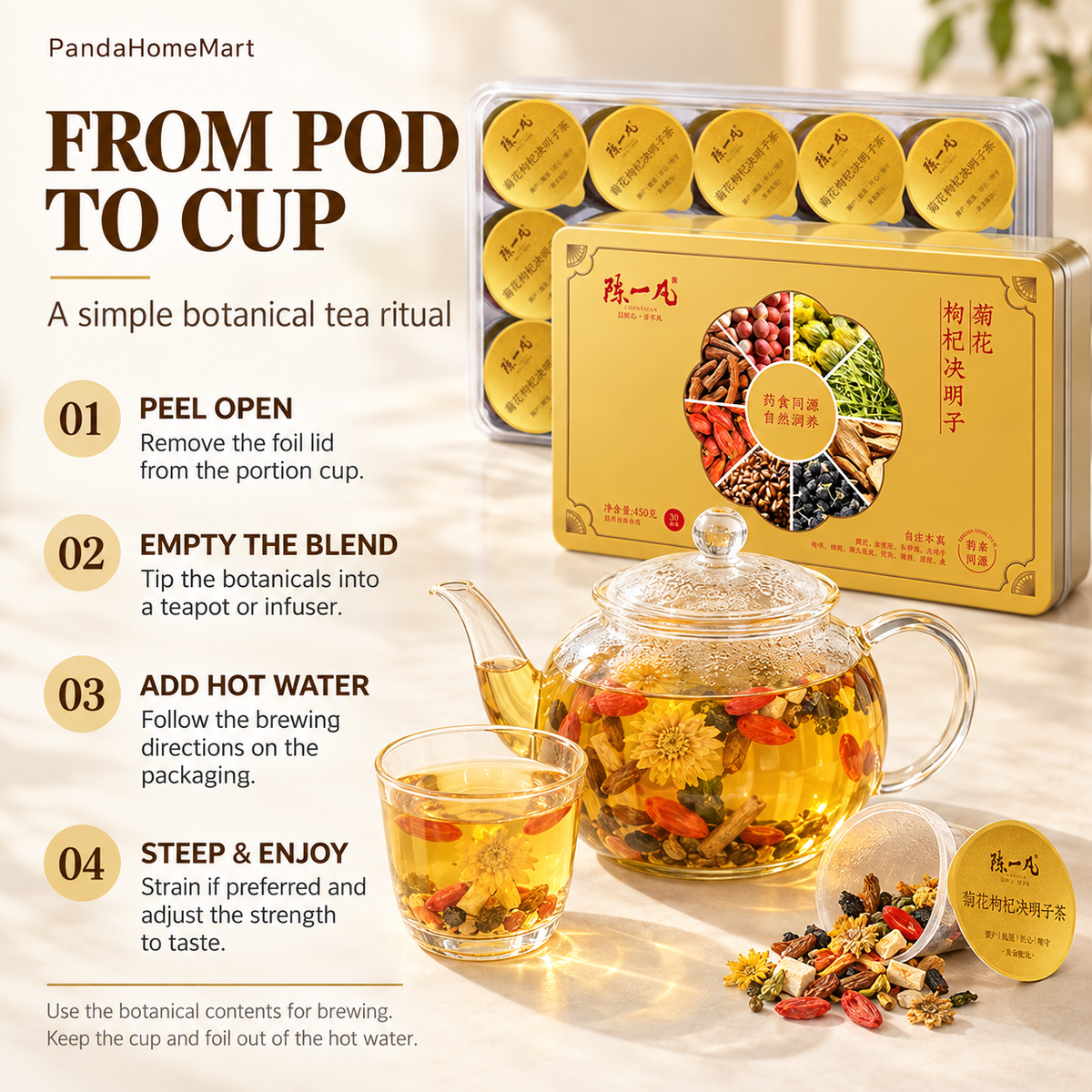 Chrysanthemum, Goji & Cassia Seed Tea Pods™ — 30 Pods