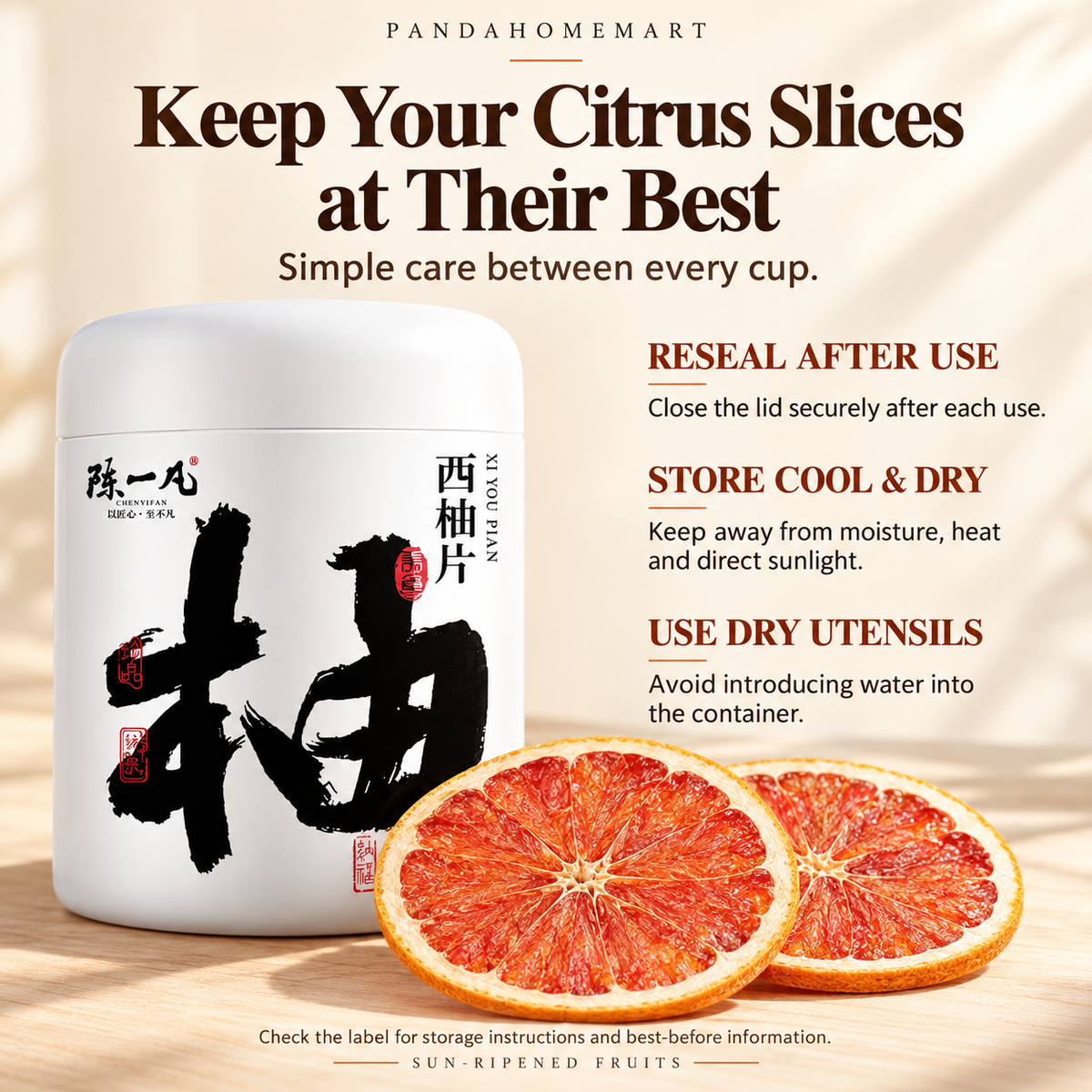 PandaHomeMart Dried Grapefruit Slices 70g Container