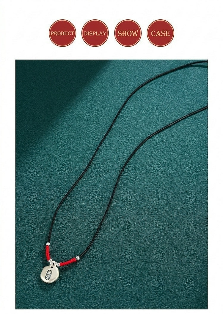 999 Pure Silver Peace & Blessing Pendant Necklace – Minimalist Chinese Lucky Charm Necklace, Adjustable Red Cord Feng Shui Jewelry