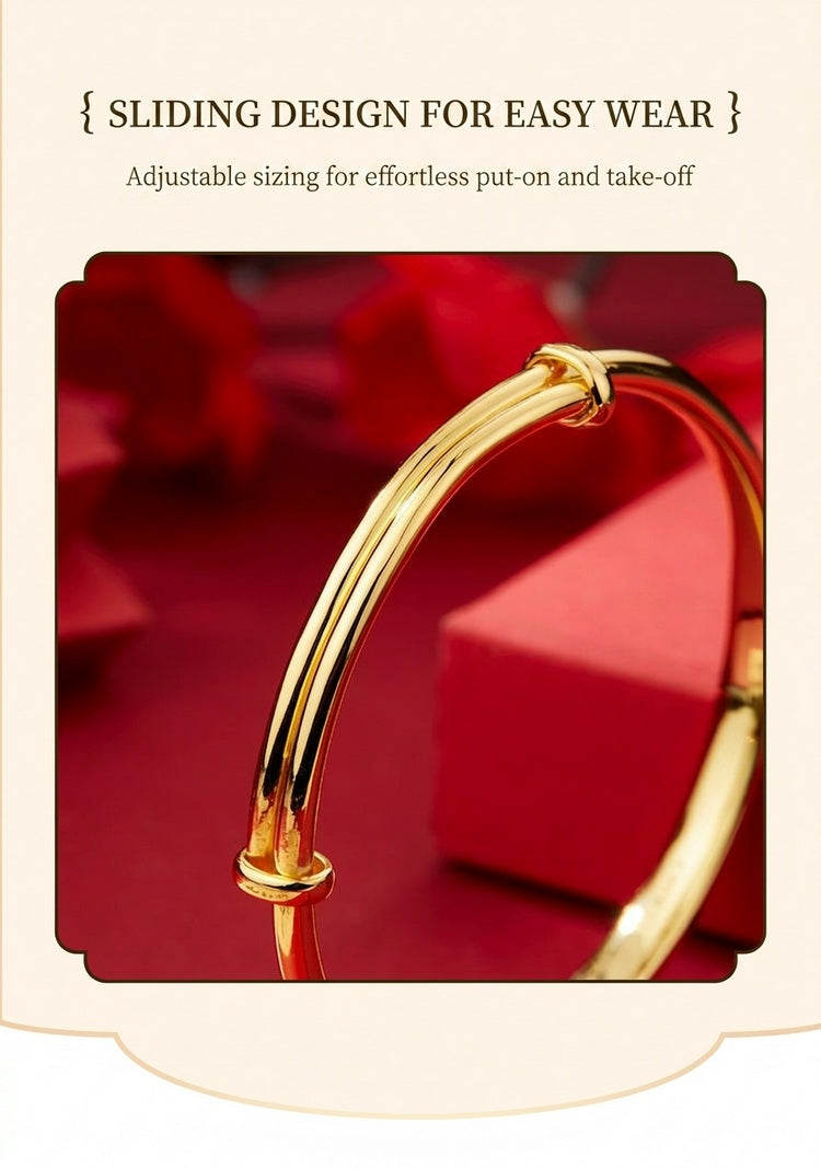 925 Pure Silver Sakura Adjustable Bangle – Vintage Chinese Floral Bracelet, Luxury Gold Tone Push-Pull Cuff Jewelry for Women
