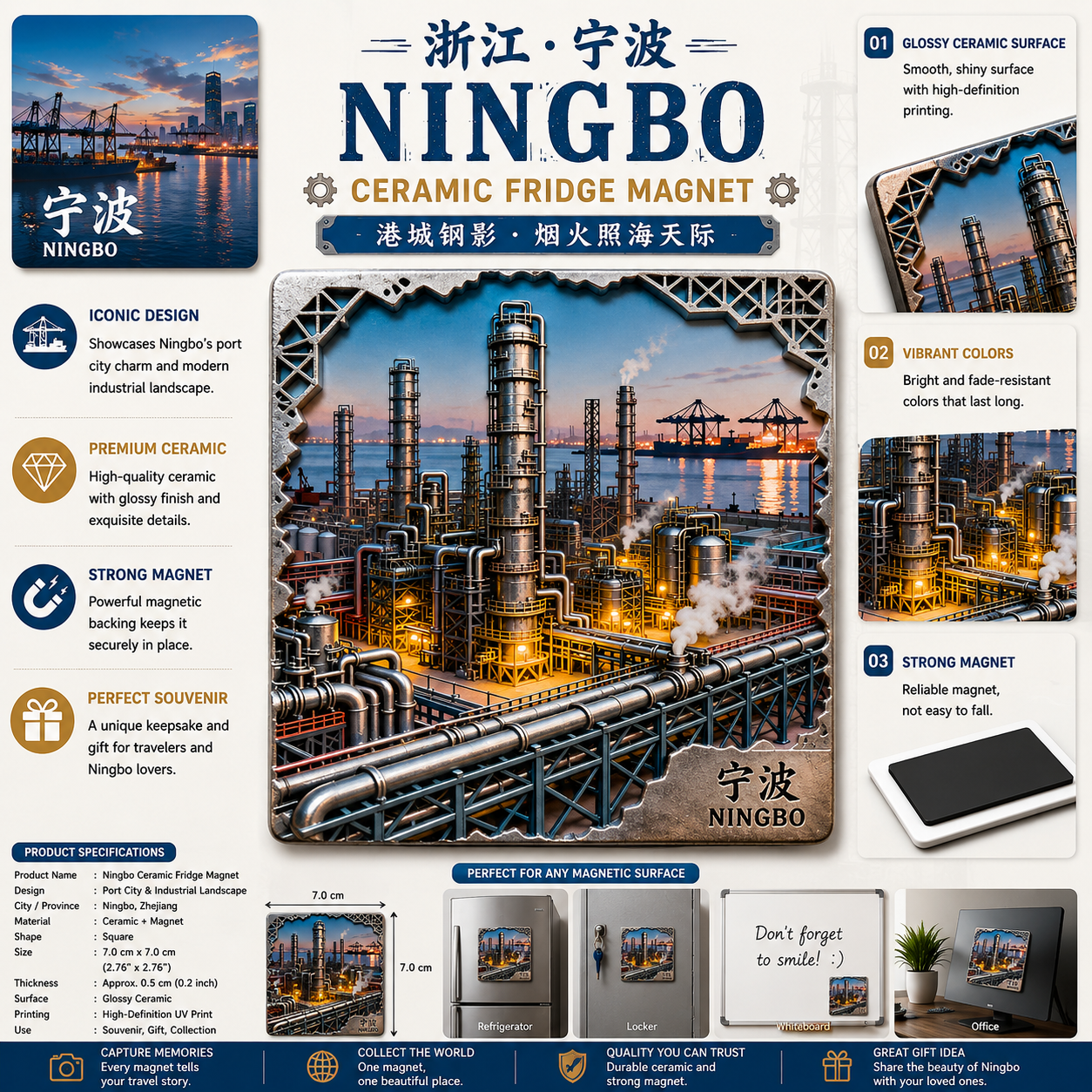 Ningbo Harbor Lights Ceramic Fridge Magnet