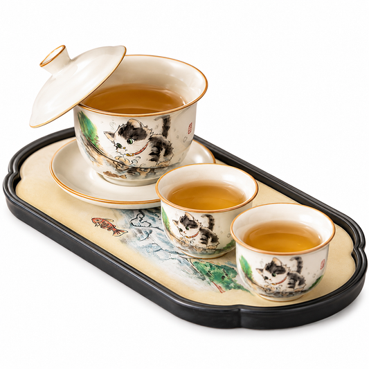 Lucky Cat Gaiwan Tea Gift Set™ Hand-Painted Ceramic Gaiwan Set for Tea Lovers