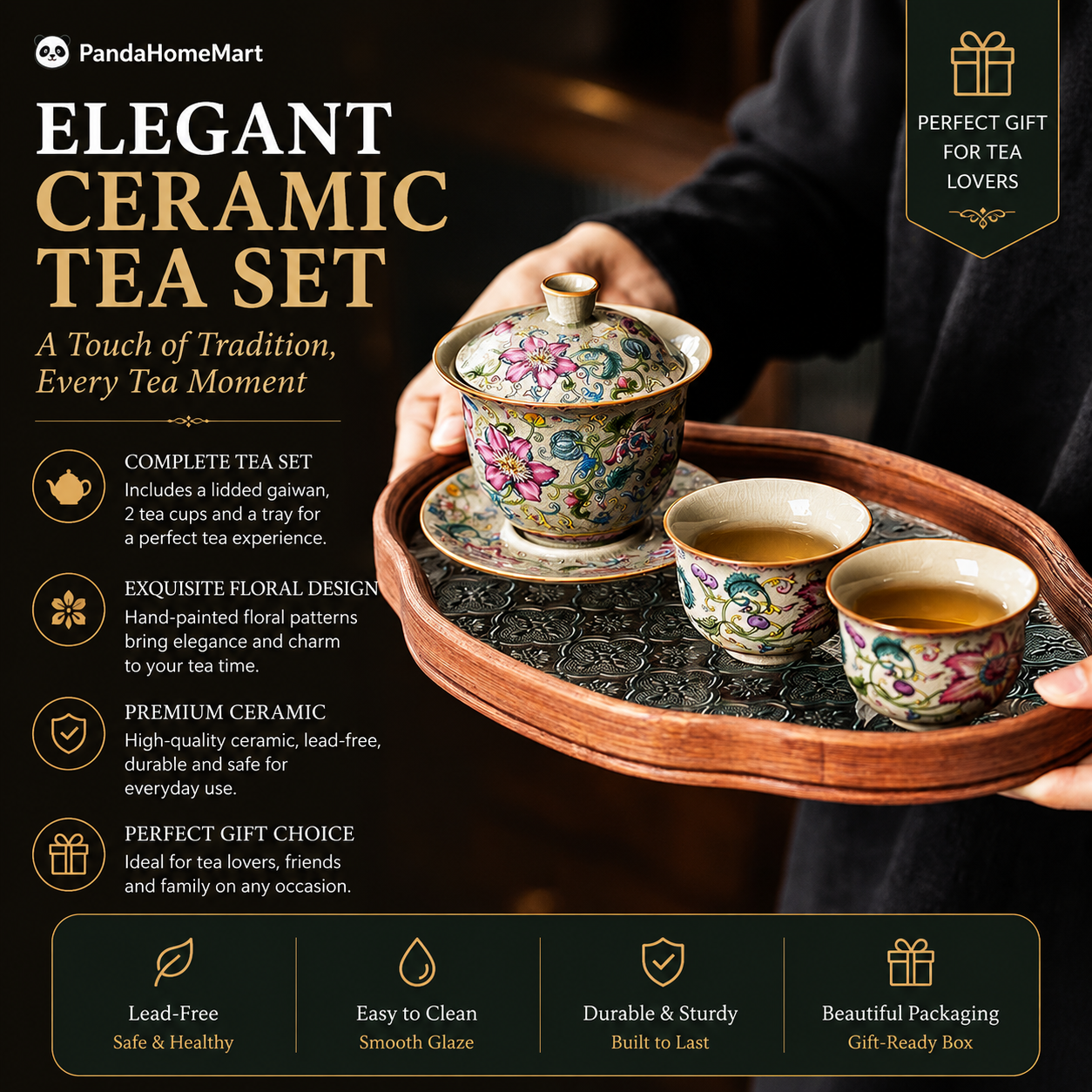 Blooming Lotus Gaiwan Tea Set | Hand-Painted Ceramic Tea Set