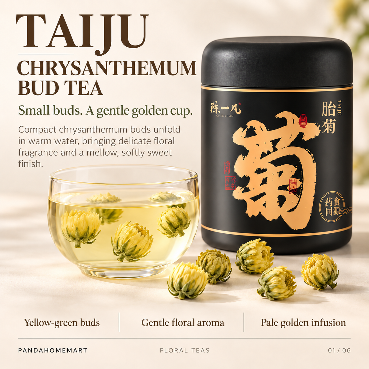 Tai Ju Chrysanthemum Tea with Clear Pale Golden Infusion