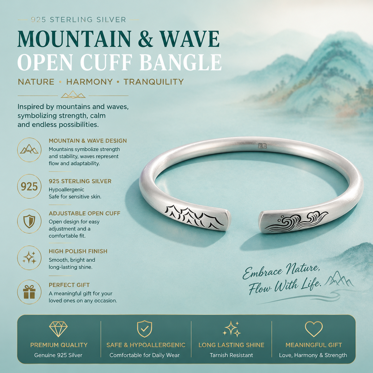 Mountains & Seas™ 9999 Fine Silver Bracelet – Inspired by Shan Hai Jing | Oriental Healing Jewelry