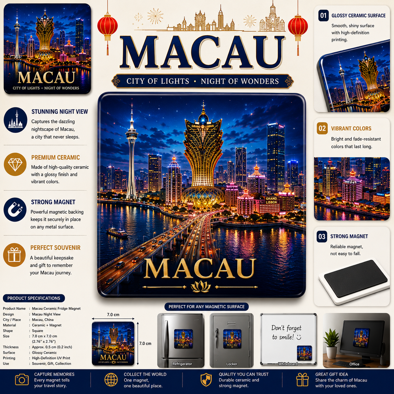 Macau Skyline Ceramic Fridge Magnet