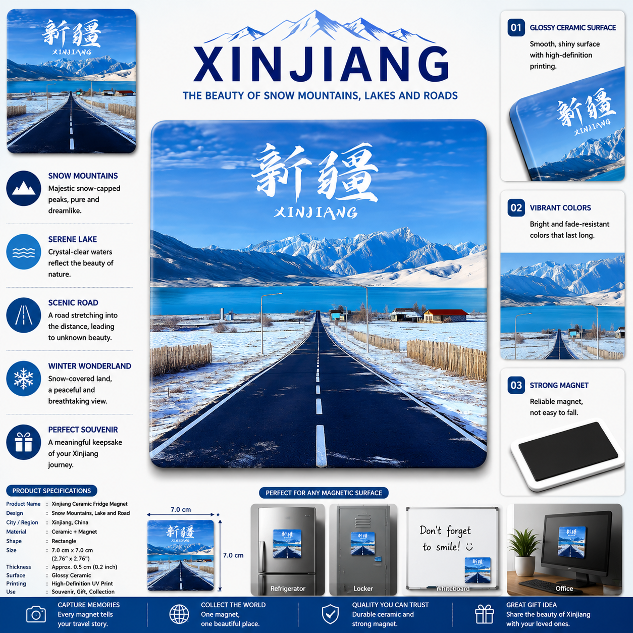 Xinjiang Snow Mountain Ceramic Fridge Magnet