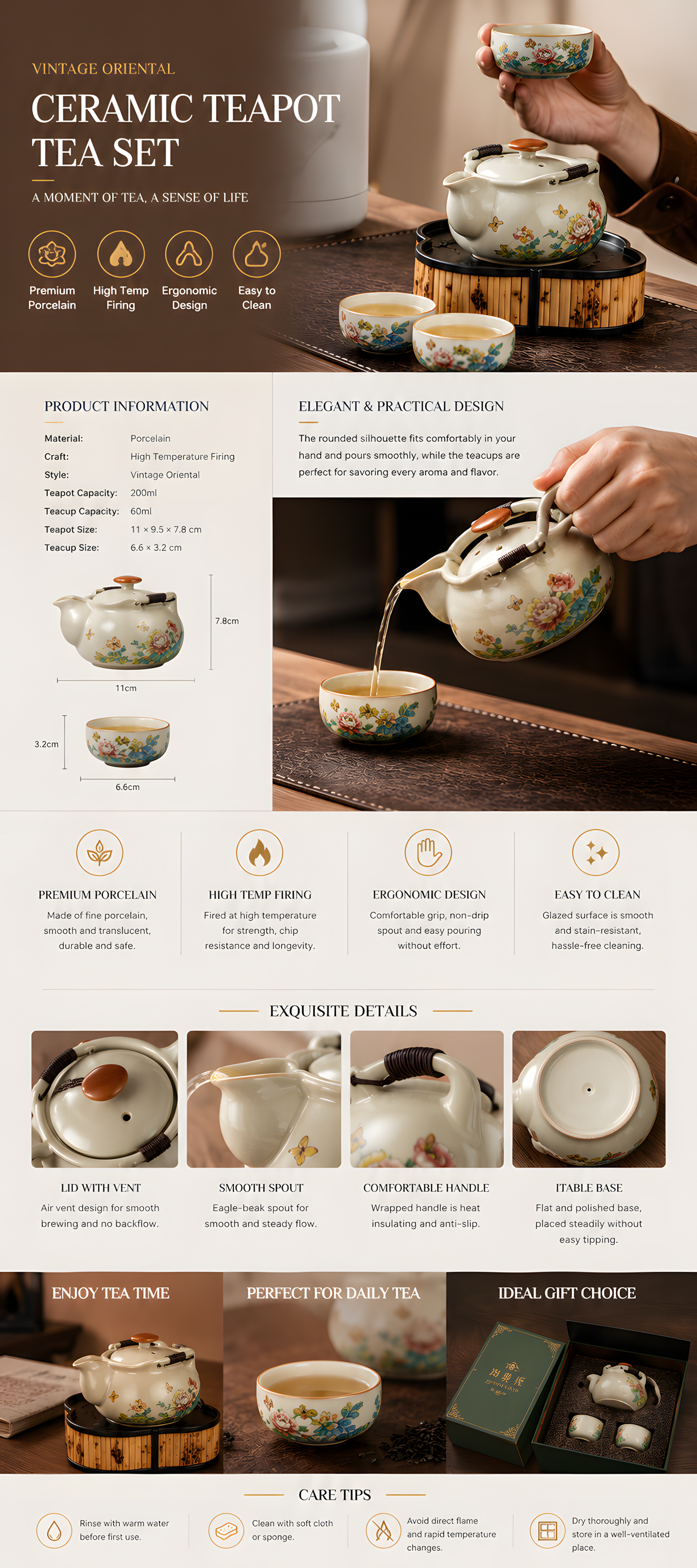 Peony Blossom Harmony Tea Set™ Hand-Painted Ceramic Teapot Set with Strainer & Tea Cups