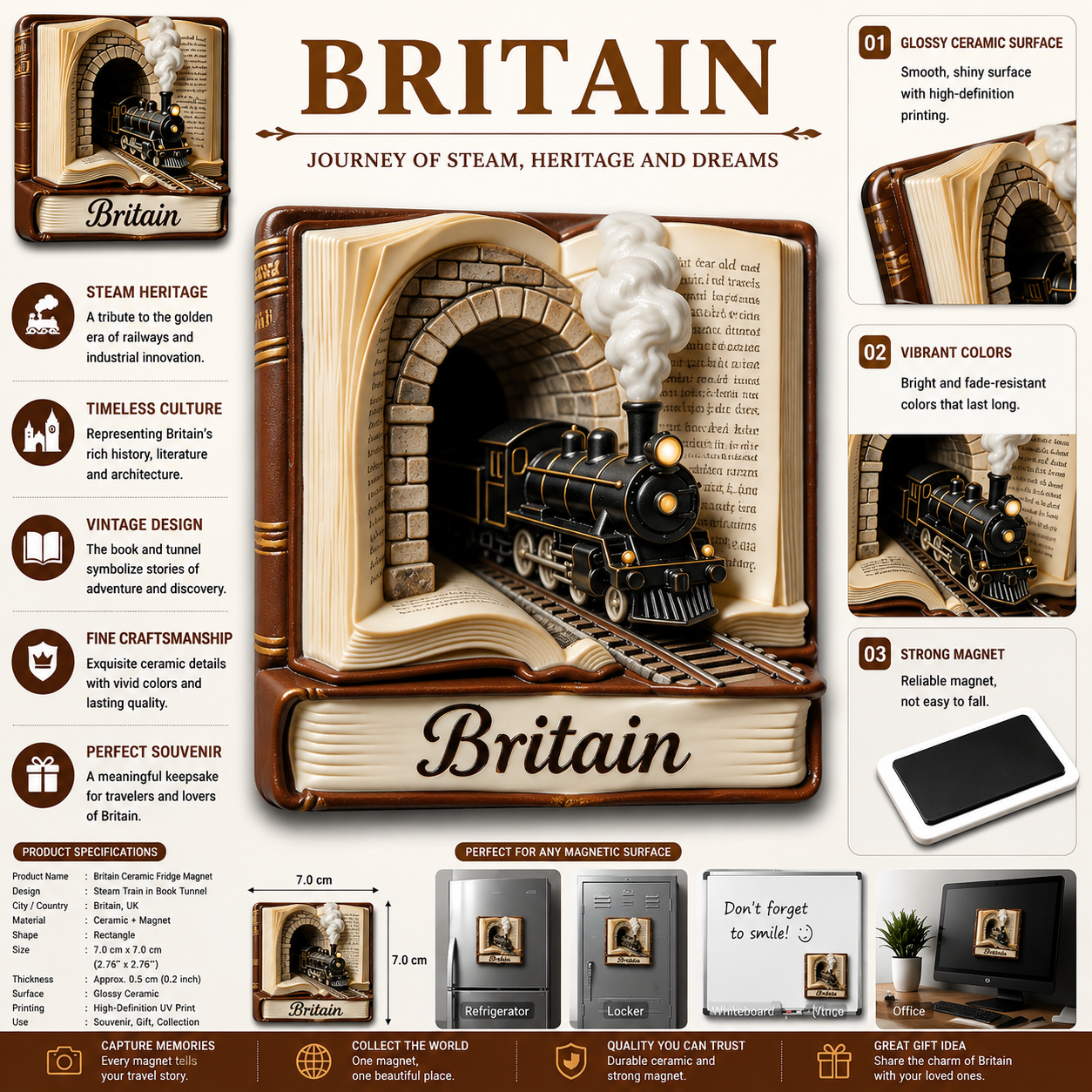 Britain Steam Heritage Ceramic Fridge Magnet