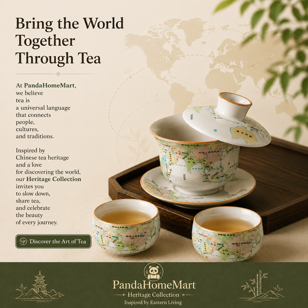 World Map Porcelain Gaiwan Tea Set™