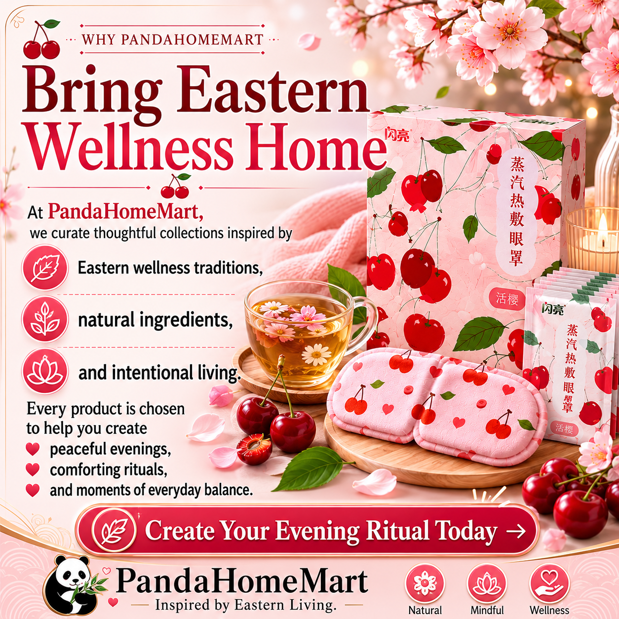 Cherry Wellness Steam Eye Mask Collection – Warm Eye SPA For Relaxation, Emotional Wellness & Bedtime Comfort