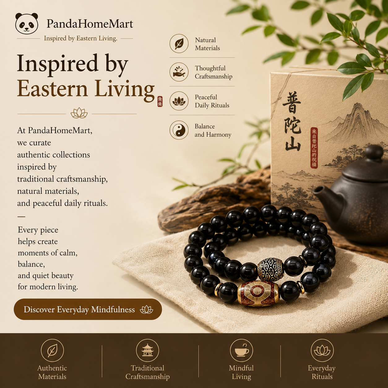 Black Sandalwood & Dzi-Style Bracelet