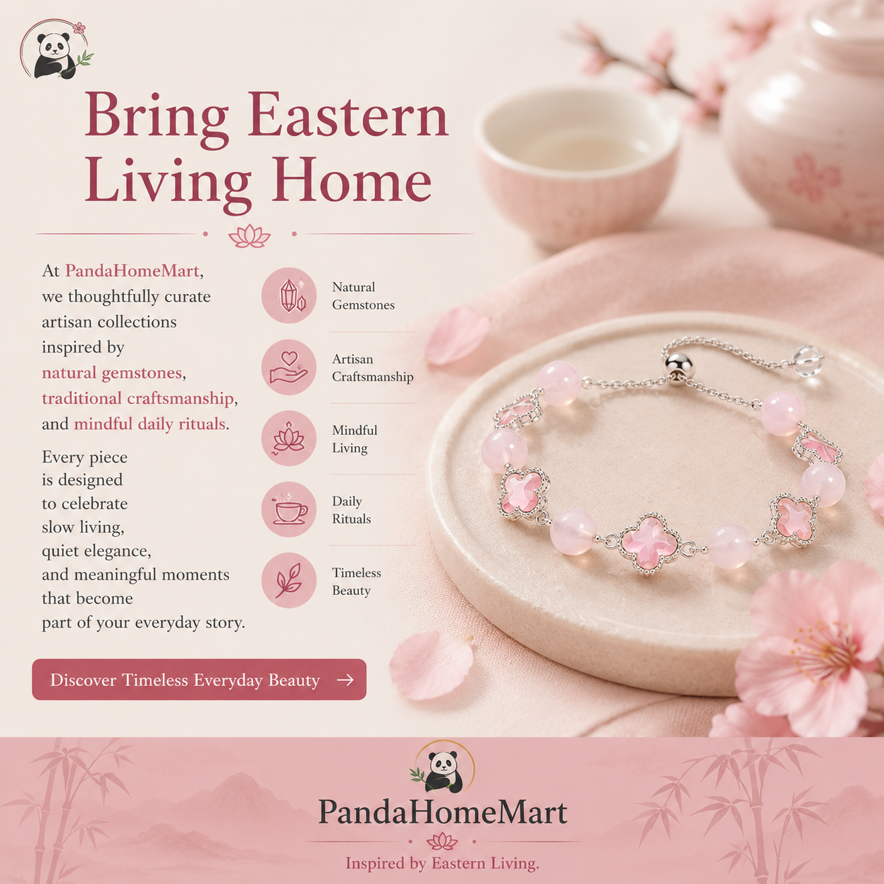 Rose Quartz Four-Leaf Clover Bracelet