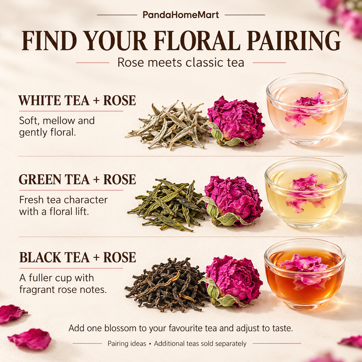 Whole Rose Blossoms for Floral Tea and Tea Pairings