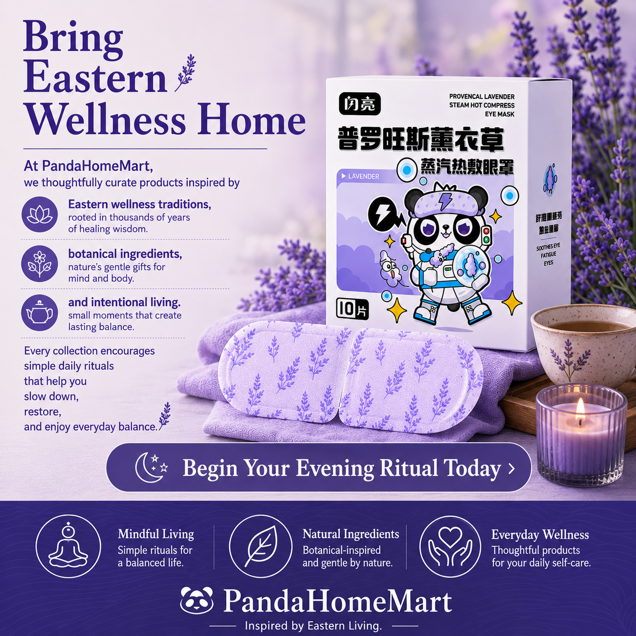 Lavender Steam Eye Mask – Self Heating Herbal Sleep Eye Mask for Eye Fatigue, Stress Relief, Deep Relaxation & Bedtime Wellness
